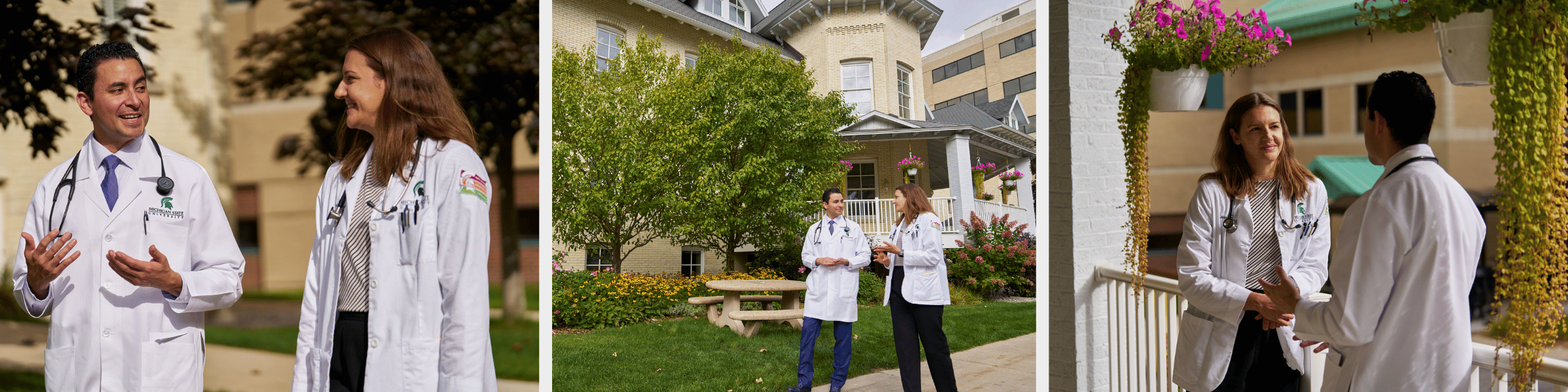 Collage of Traverse City doctors talking around the campus.